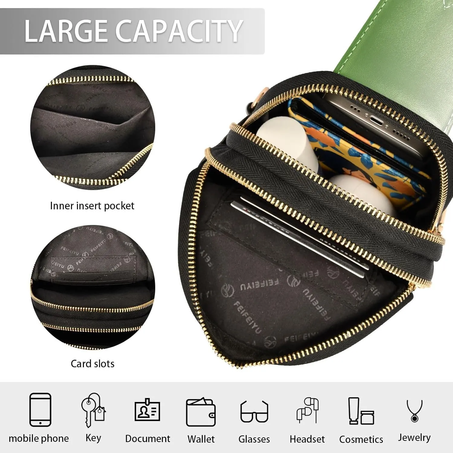 Green Gradient Sling Bag for Women Men Fanny Packs Small Crossbody Bags for Women Leather Crossbody Purse Belt Bag Waterproof Chest Bag for Sports Travel Running Hiking