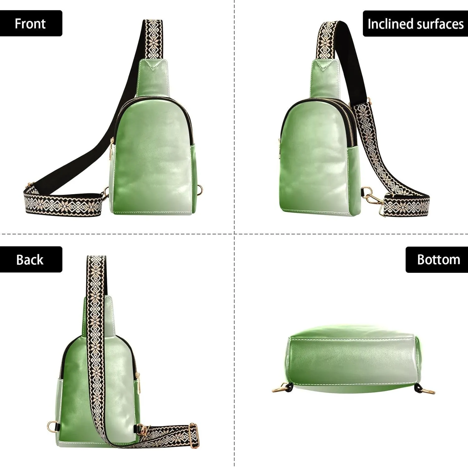Green Gradient Sling Bag for Women Men Fanny Packs Small Crossbody Bags for Women Leather Crossbody Purse Belt Bag Waterproof Chest Bag for Sports Travel Running Hiking