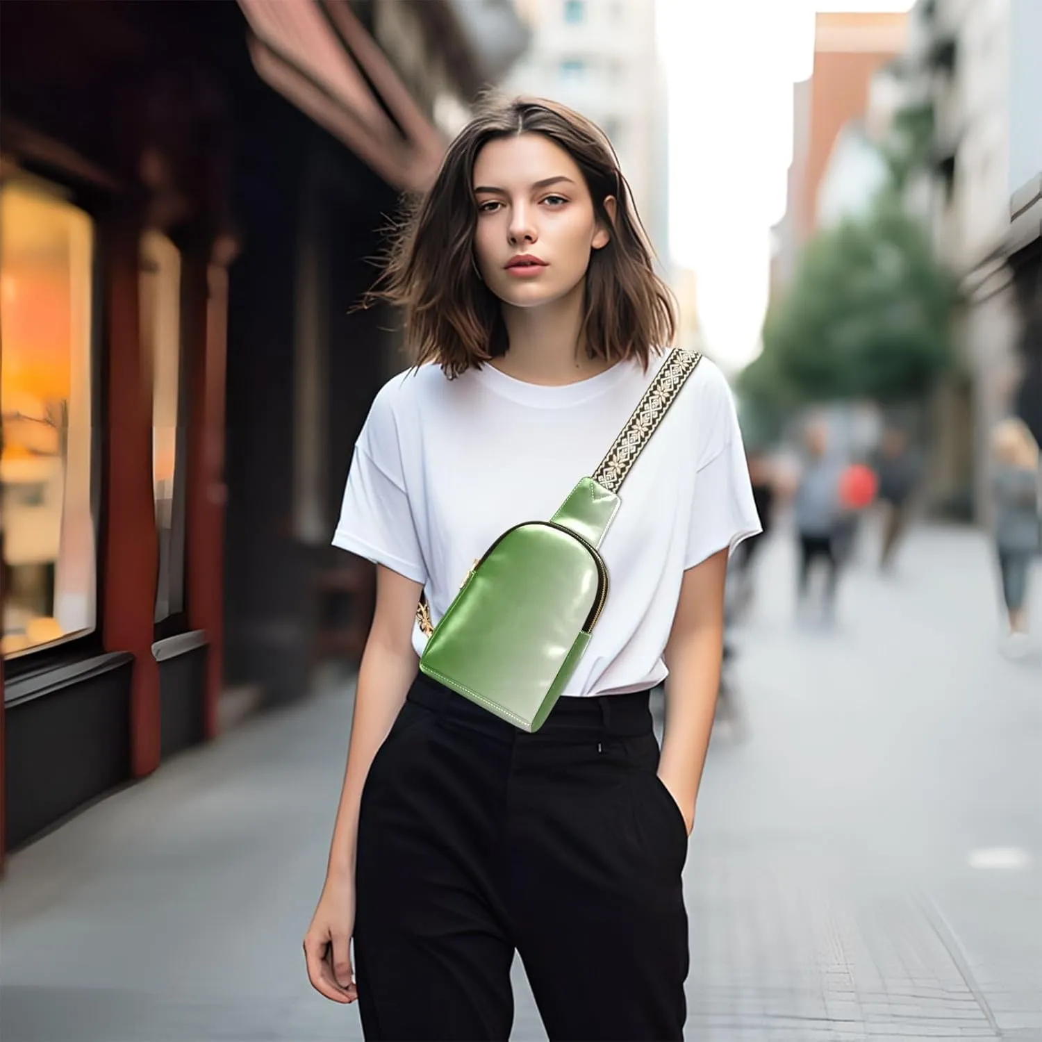Green Gradient Sling Bag for Women Men Fanny Packs Small Crossbody Bags for Women Leather Crossbody Purse Belt Bag Waterproof Chest Bag for Sports Travel Running Hiking