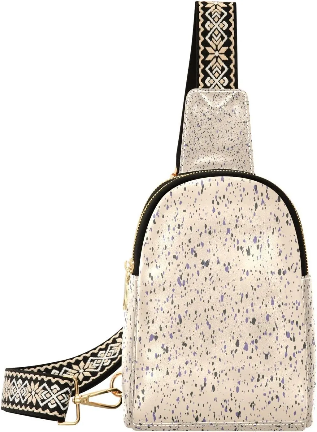 Grunge Speckle Texture Fanny Pack Crossbody PC Leather Small Sling Bag for Women Beige Fashion Waist Packs Chest Bag for Travel Sports Running Hiking