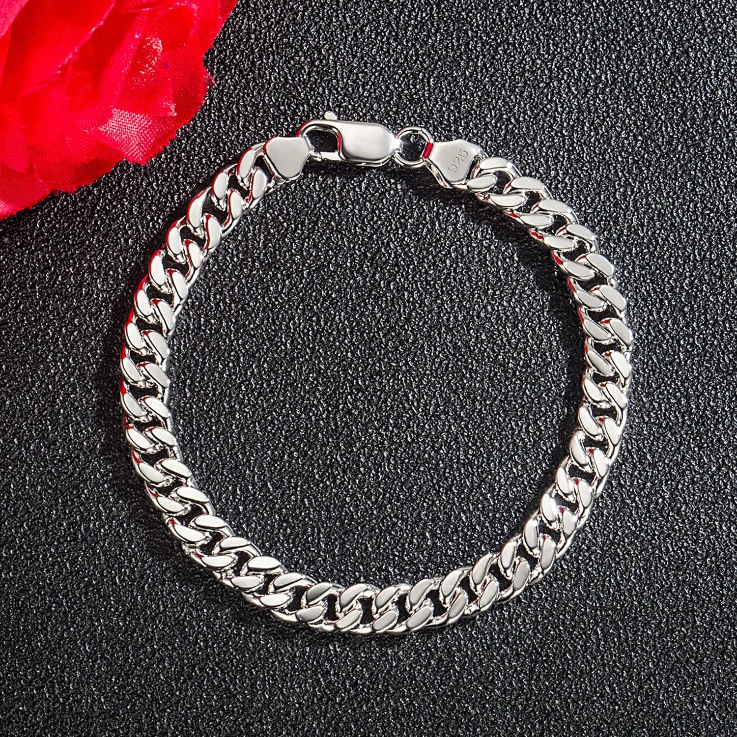H&Beautimer 925 Sterling Silver Italian Handmade - 0.25-0.5'' Classic Miami Cuban Chain Bracelet For Men - Party Fine Jewelry Original Silver Bracelet 7-10'' Length
