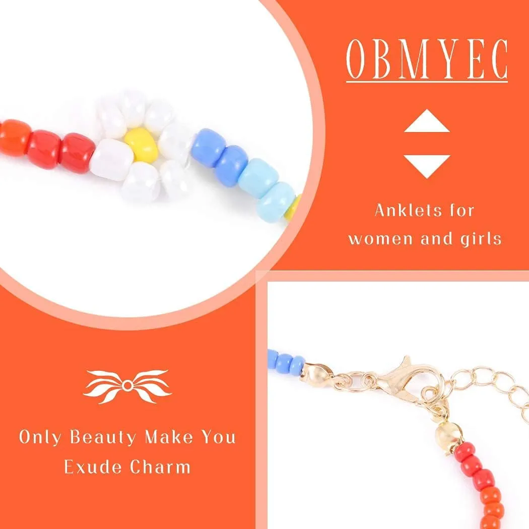 Handmade Beaded Anklet Colored Flower Foot Chain Boho Ankle Bracelet Extension Ankle Accessories Sea Foot Slave Chain Jewelry for Women
