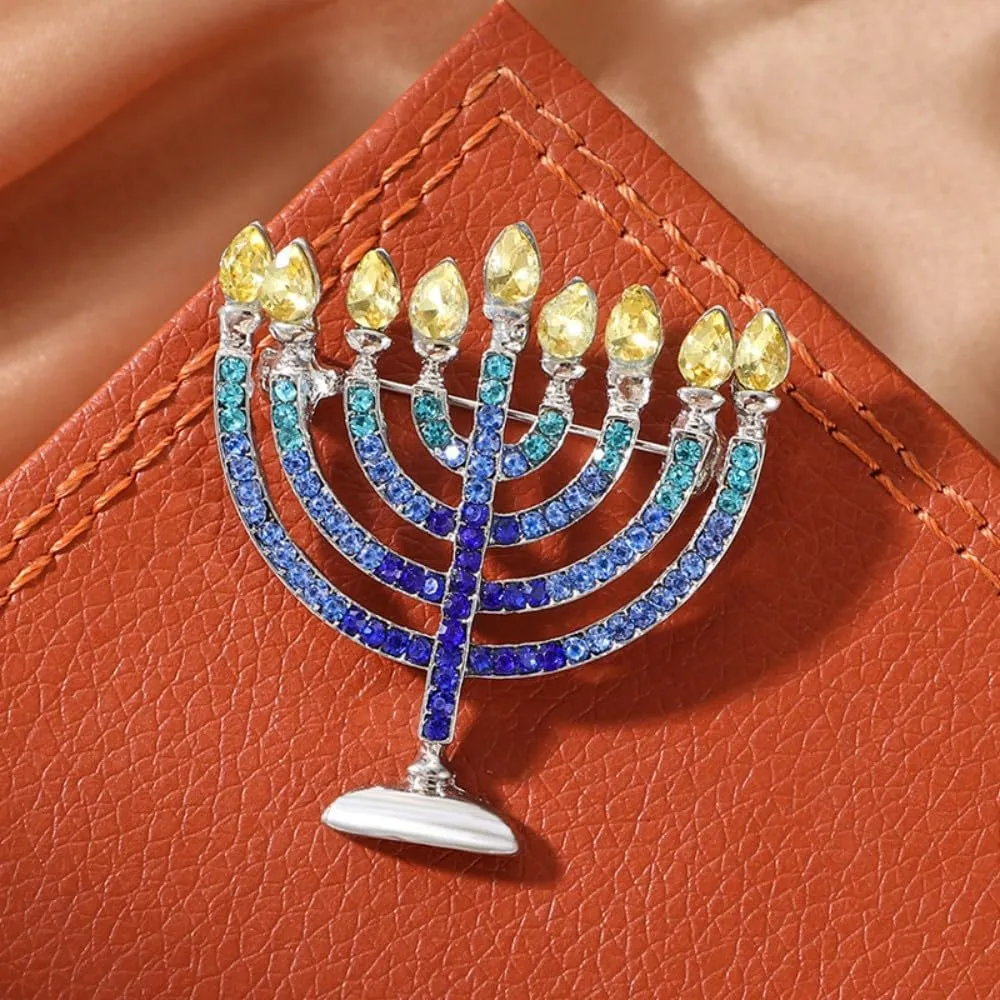 Hanukkah Menorah Brooch for Women Happy Hanukkah Brooch Pin Jewelry Creative Candlestick Lapel Pin Brooch Decoration Gift for Holiday