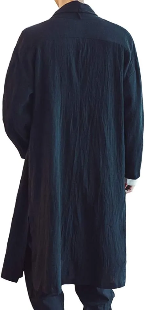 HAORUN Men Cotton Linen Kimono Loose Coat Yukata Japanese Jackets Long Bathrobe Casual