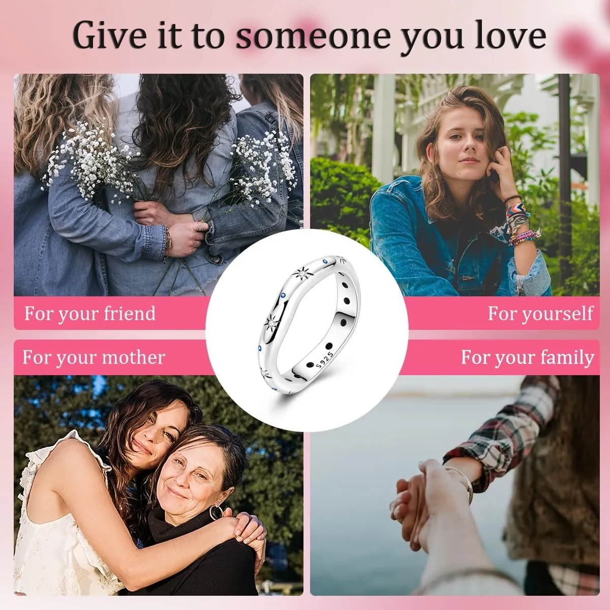 Hapour 925 Sterling Silver Ring for Women,Eternity Gorgeous Rings Stackable Rings for Women as Gifts Ring Size 6-9