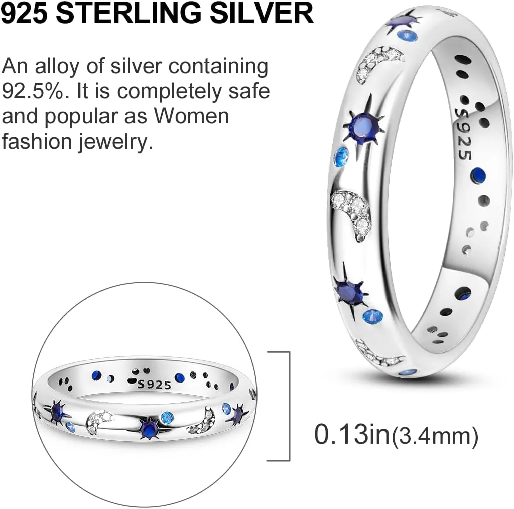 Hapour 925 Sterling Silver Ring for Women,Eternity Gorgeous Rings Stackable Rings for Women as Gifts Ring Size 6-9