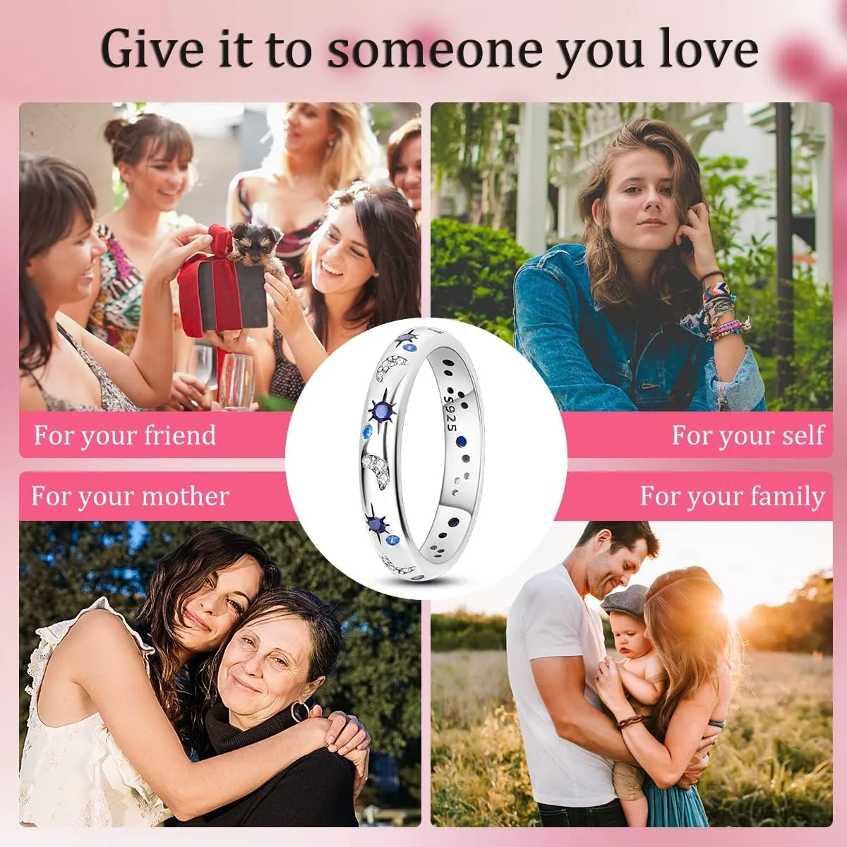 Hapour 925 Sterling Silver Ring for Women,Eternity Gorgeous Rings Stackable Rings for Women as Gifts Ring Size 6-9