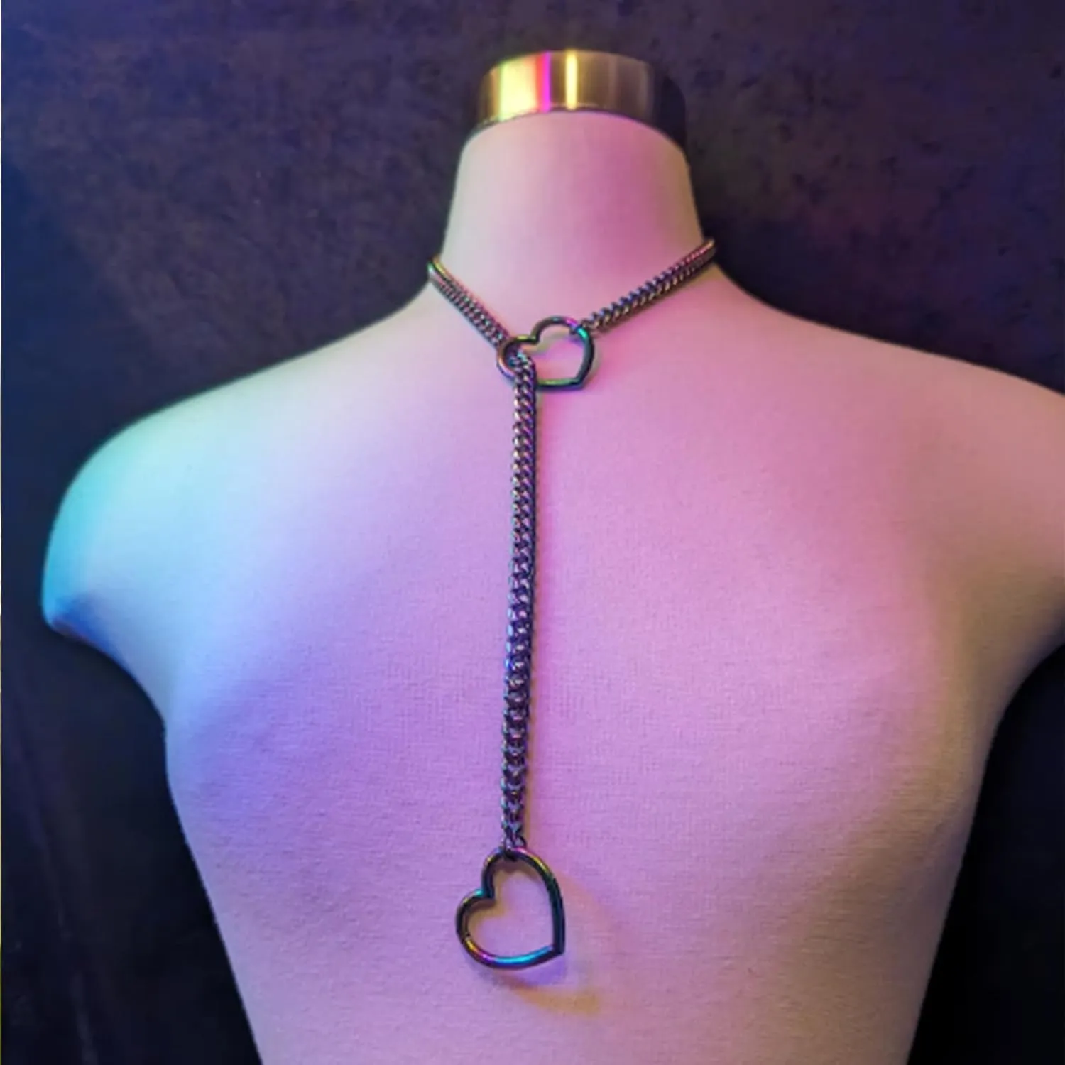 Heart O-ring Slip Chain Necklace for Women Punk Rock Stainless Steel Cuban Long Handmade Necklace Y-NecklaceJewelry Gifts Adjustable Lariat Y-Necklace Heart Locker With Key