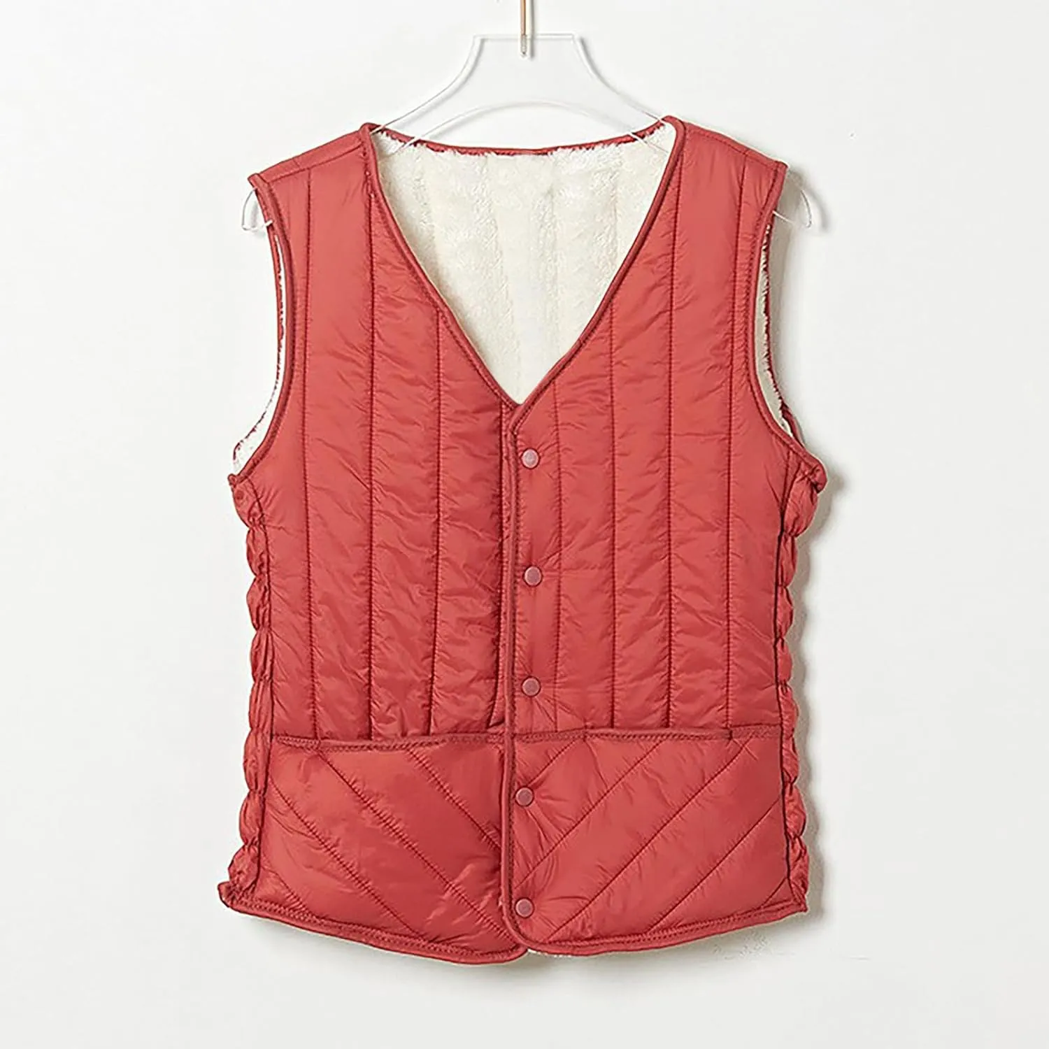 HGps8w Women's Thermal Puffer Vest, Plus Size Casual Down V Neck Sleeveless Puffy Coats Warm Winter Padded Gilet Jacket