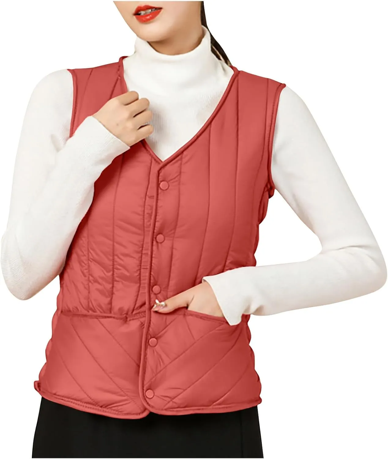 HGps8w Women's Thermal Puffer Vest, Plus Size Casual Down V Neck Sleeveless Puffy Coats Warm Winter Padded Gilet Jacket