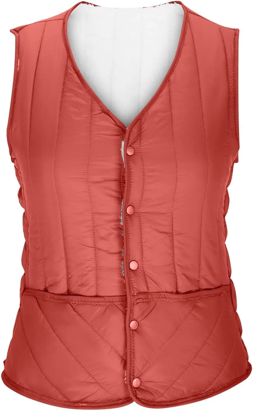 HGps8w Women's Thermal Puffer Vest, Plus Size Casual Down V Neck Sleeveless Puffy Coats Warm Winter Padded Gilet Jacket