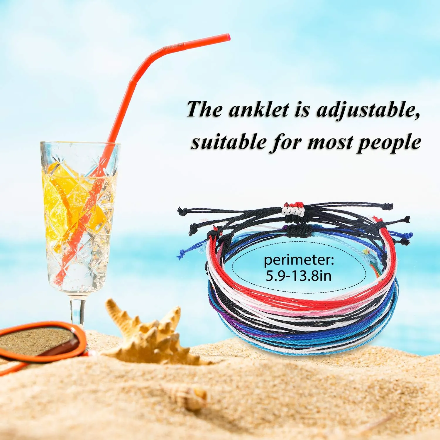 Hicarer 30 Pieces Adjustable Woven Anklets Bracelets Bohemian Braided Rope Bracelets Waterproof Wax Coated Anklets for Women
