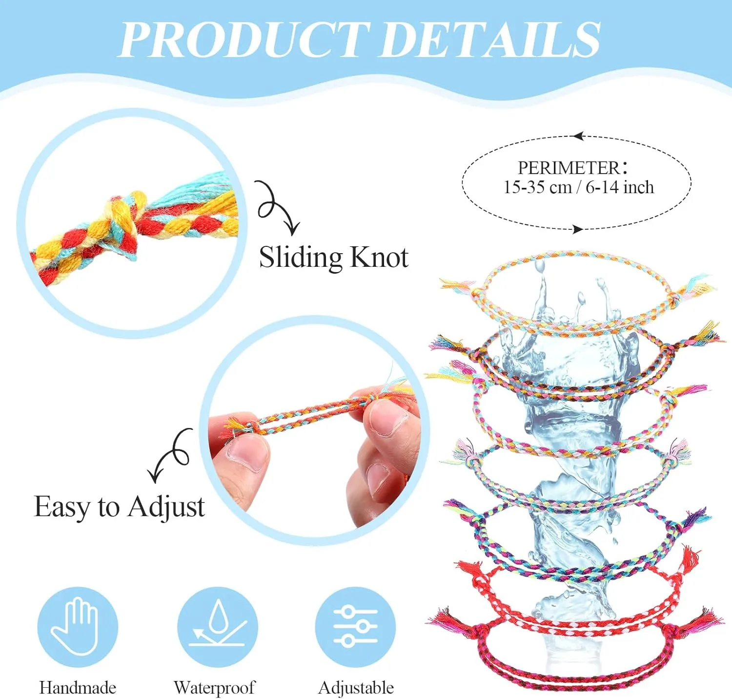 Hicarer 30 Pieces Adjustable Woven Anklets Bracelets Bohemian Braided Rope Bracelets Waterproof Wax Coated Anklets for Women