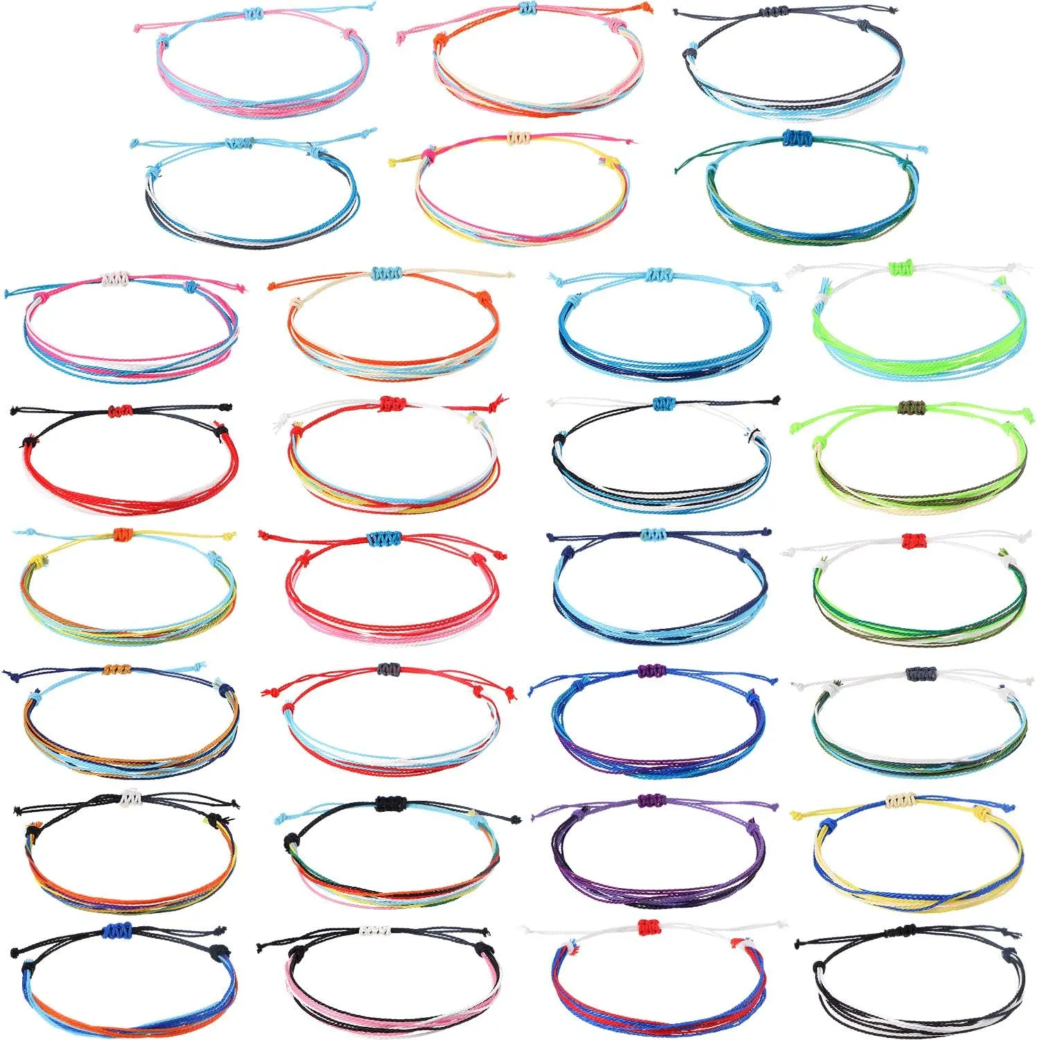 Hicarer 30 Pieces Adjustable Woven Anklets Bracelets Bohemian Braided Rope Bracelets Waterproof Wax Coated Anklets for Women