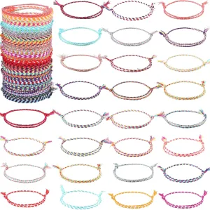 Hicarer 30 Pieces Adjustable Woven Anklets Bracelets Bohemian Braided Rope Bracelets Waterproof Wax Coated Anklets for Women