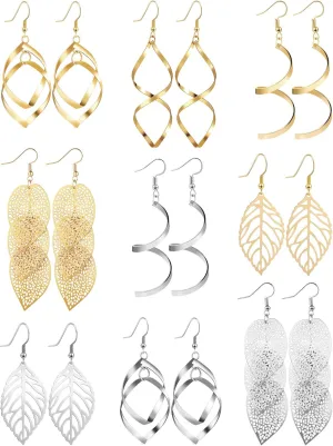Hicarer 9 Pairs Dangle Earrings for Women Golden Silver Fringed Tassel Exaggerated Boho Earrings