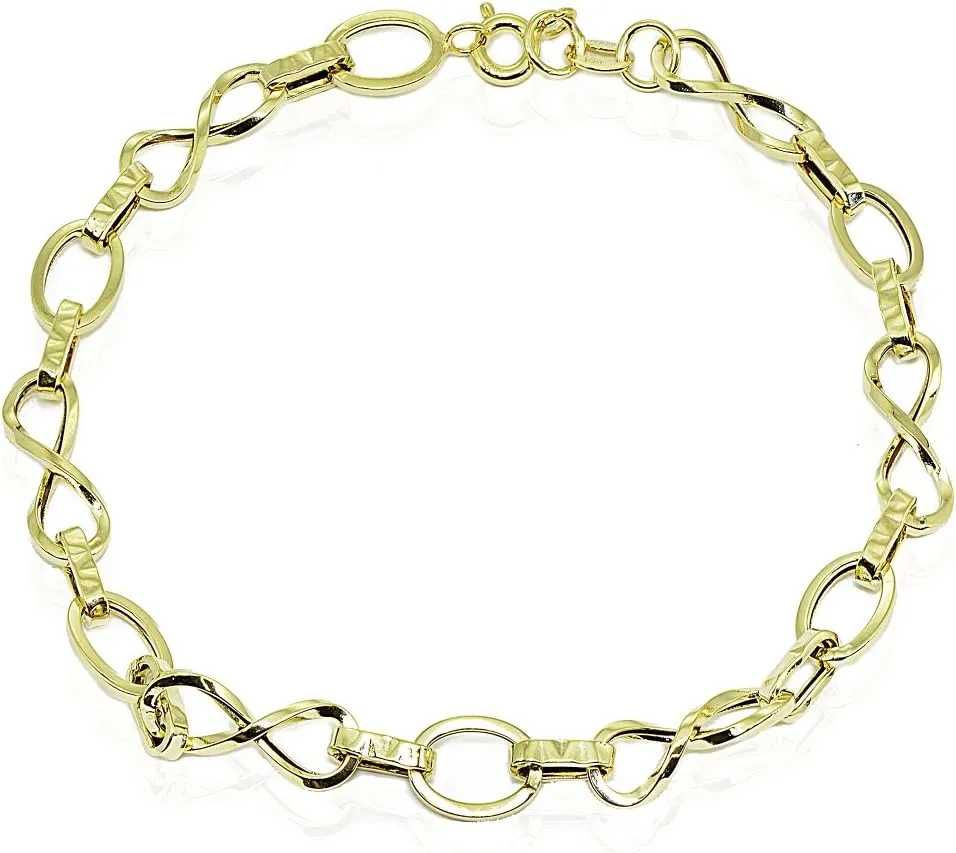 Hoops & Loops 14k Gold Italian Lightweight Infinity Twist Oval and Bar Chain Link Bracelet