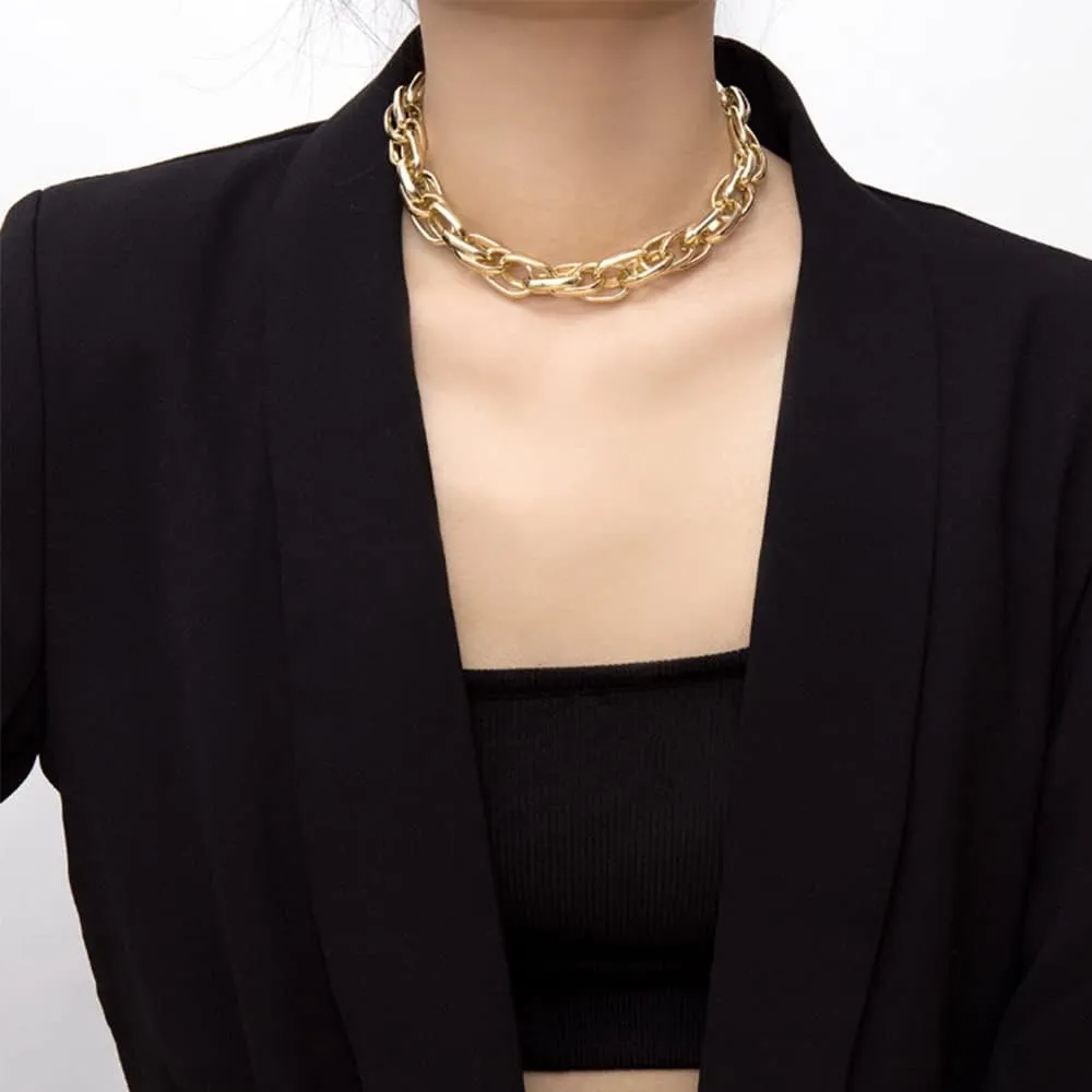 HSQYJ Metal Ball Pendant Chunky Choker Necklace Punk Multi-Strand Link Chain Statement Collar Necklaces Fashion Jewelry for Women Gift Gold Plated