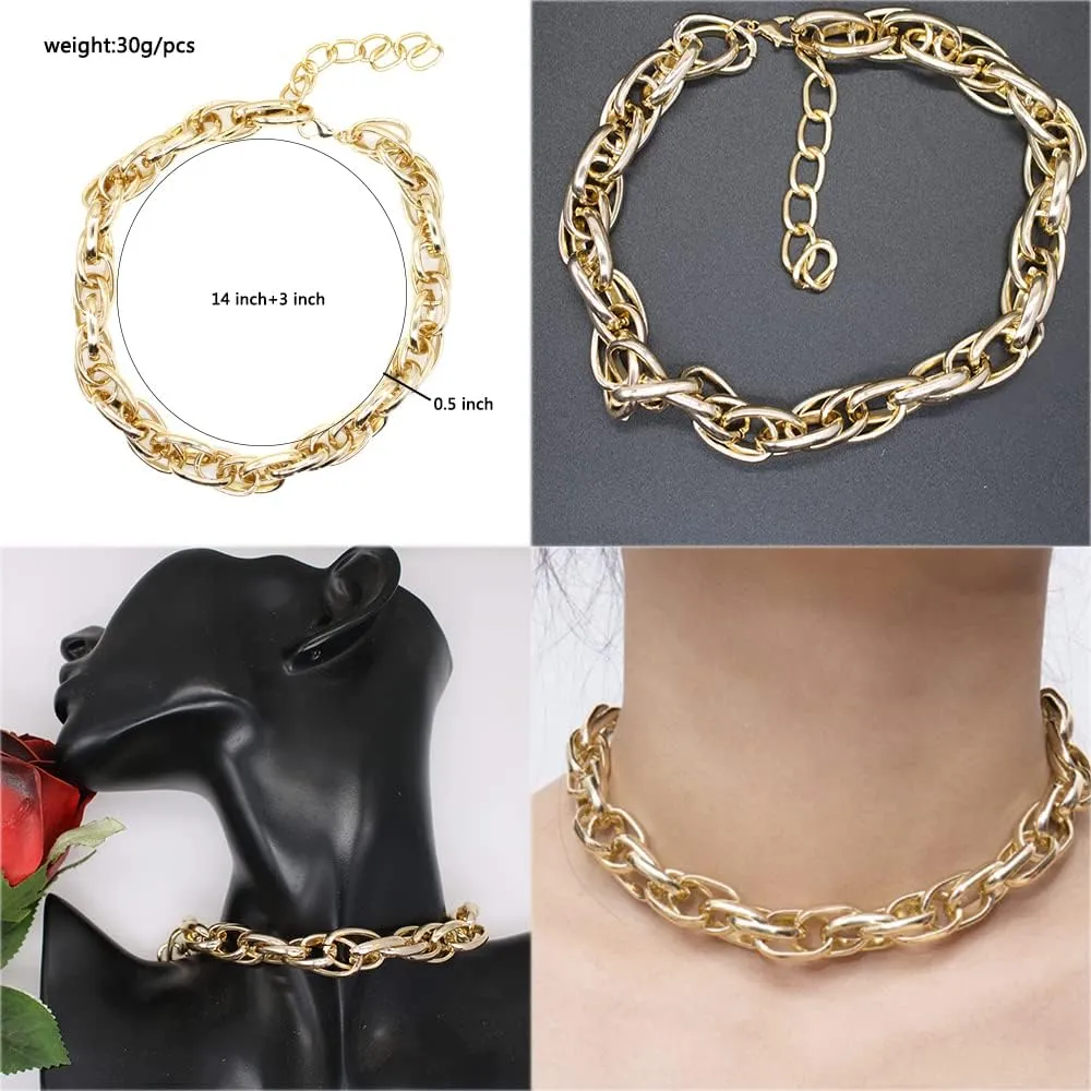 HSQYJ Metal Ball Pendant Chunky Choker Necklace Punk Multi-Strand Link Chain Statement Collar Necklaces Fashion Jewelry for Women Gift Gold Plated