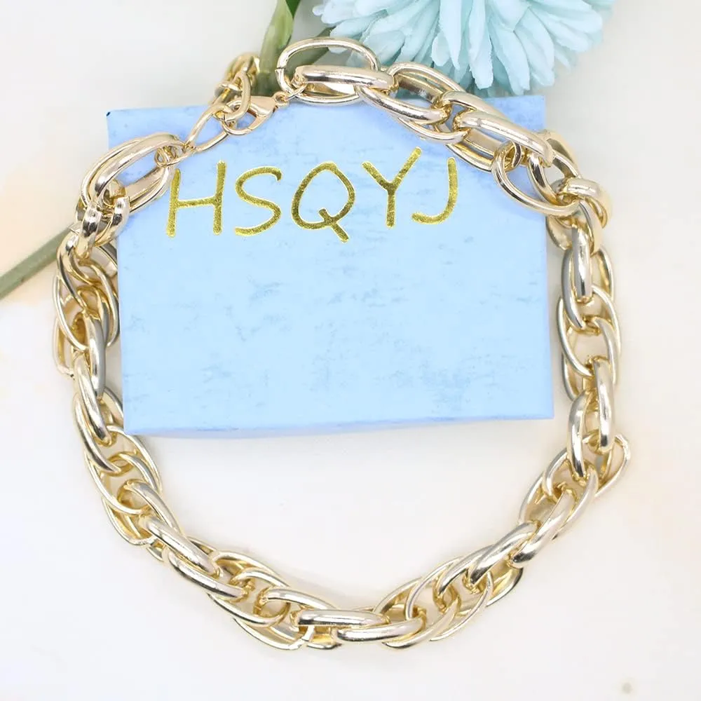 HSQYJ Metal Ball Pendant Chunky Choker Necklace Punk Multi-Strand Link Chain Statement Collar Necklaces Fashion Jewelry for Women Gift Gold Plated