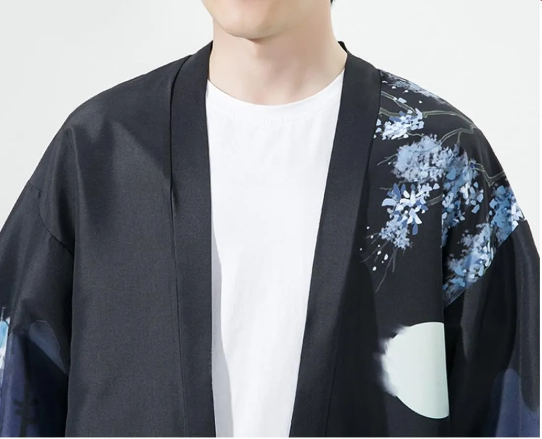 HZCX FASHION Mens Lightweight Cardigan Long Kimono Robe 3/4 Sleeve Print Shirts