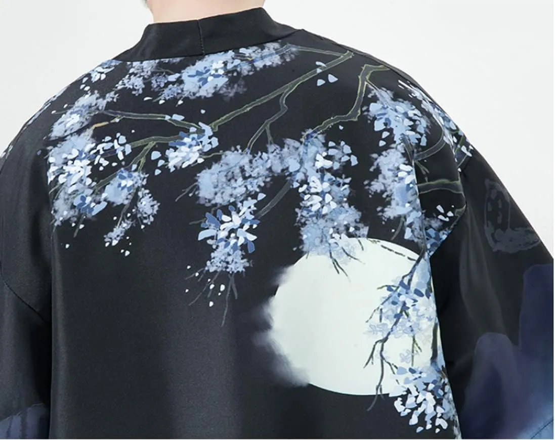 HZCX FASHION Mens Lightweight Cardigan Long Kimono Robe 3/4 Sleeve Print Shirts