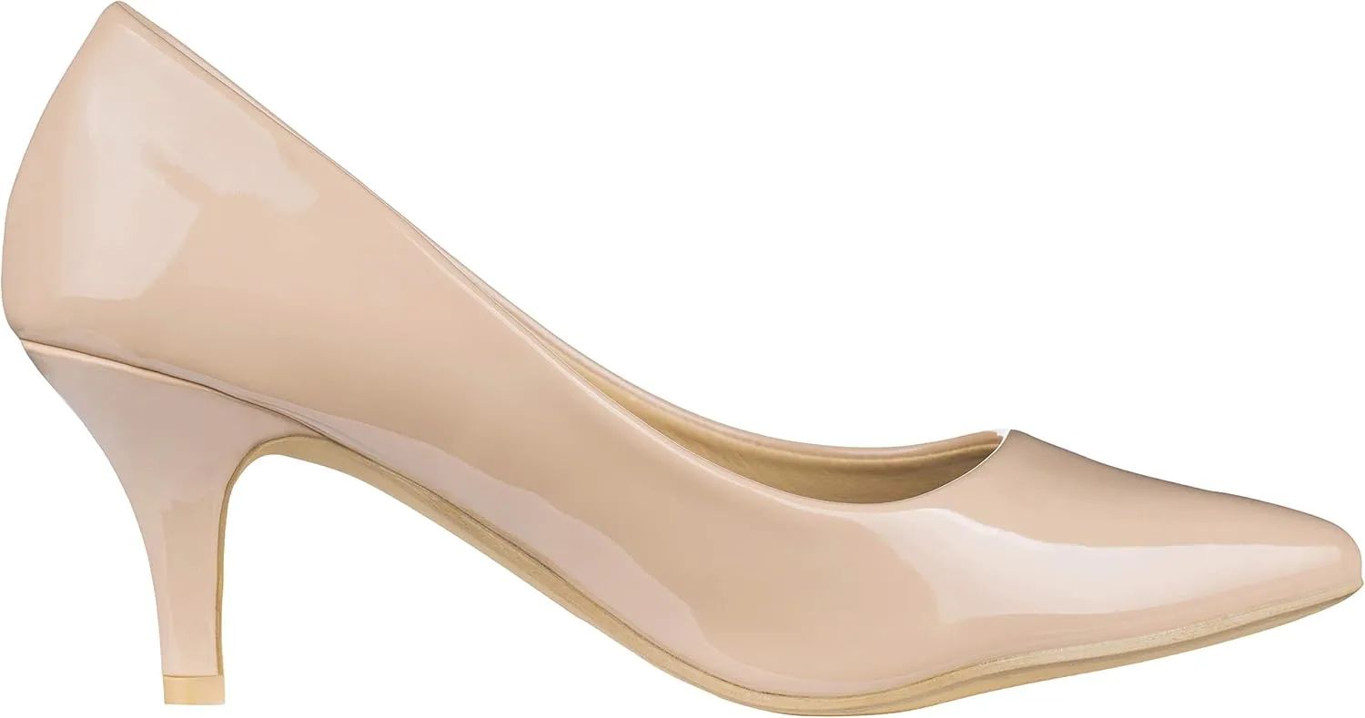 ILLUDE Classic Pointed Toe Pumps  Comfortable Low Stiletto Heel Pump Shoes  Cherry