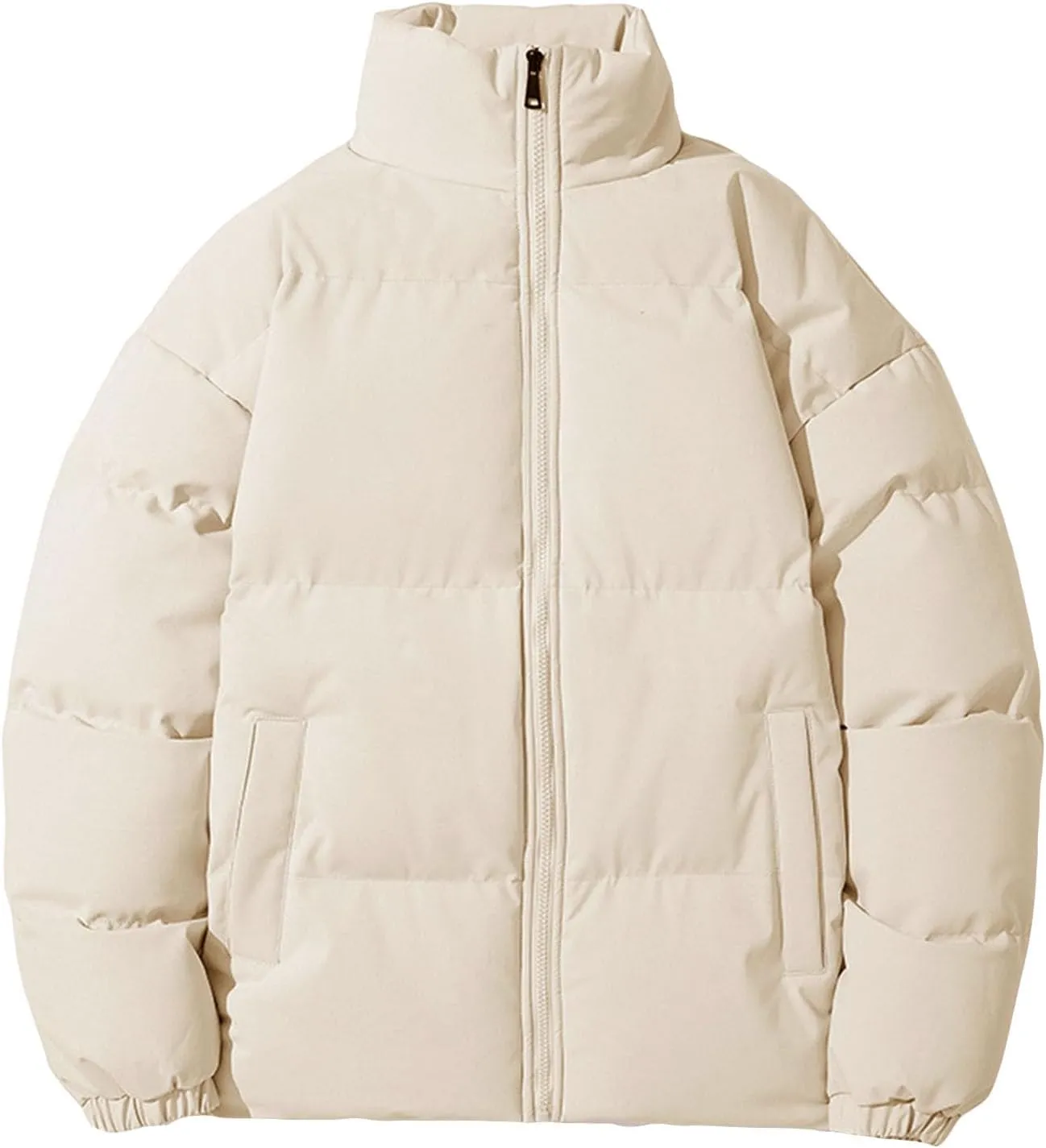 JEsilunmaMY Men's Padded Down Jacket Solid Color Stand Collar Quilted Puffer Coat Loose Warm Winter Cotton Outerwear