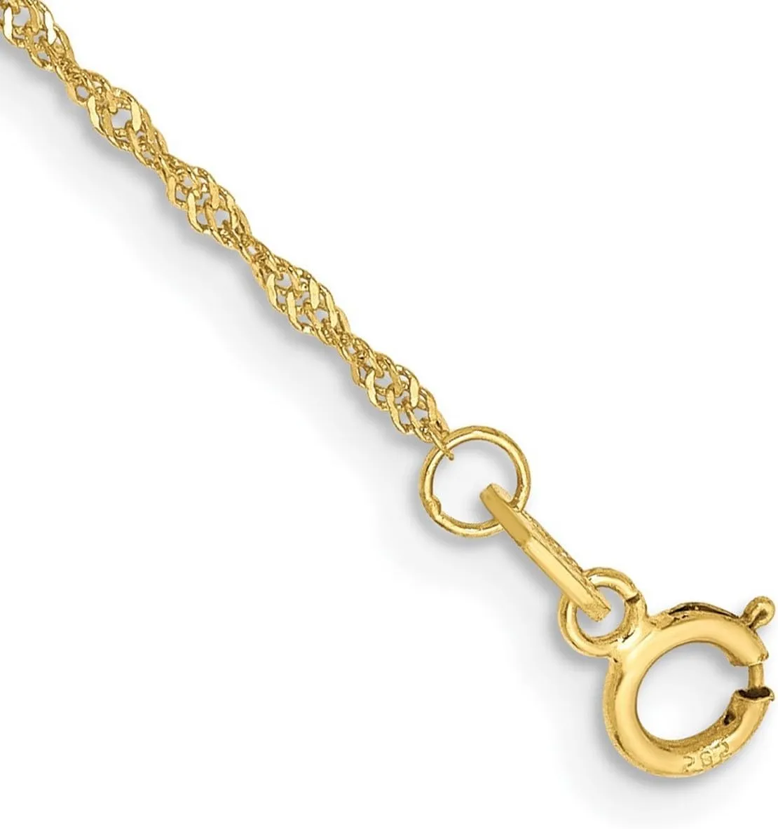 JewelryWeb 10k Solid Yellow Gold 1.1mm Singapore Chain Anklet 10 Inch-Anklet for Women and Men