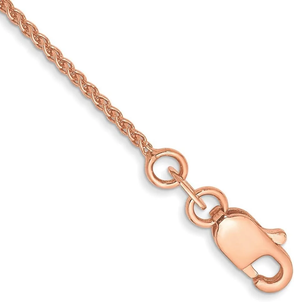 JewelryWeb 14k Rose Gold 1mm Solid Polished Spiga Chain Ankle Bracelet Anklet for Women and Men