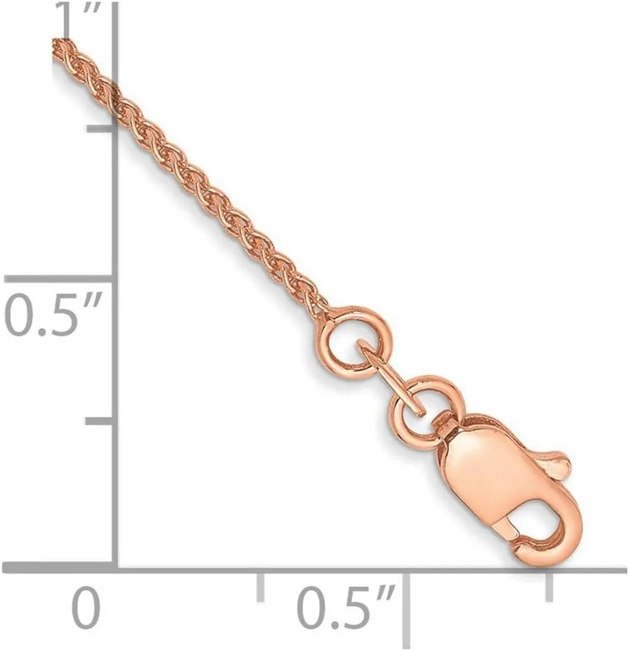JewelryWeb 14k Rose Gold 1mm Solid Polished Spiga Chain Ankle Bracelet Anklet for Women and Men