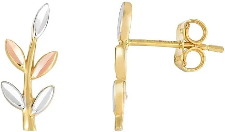 JewelryWeb 14k Yellow Rose White Gold 16x6mm Diam cut Tri color 5 Leaf Earrings Climber Push Back Clasp Anklet-Anklet for Women