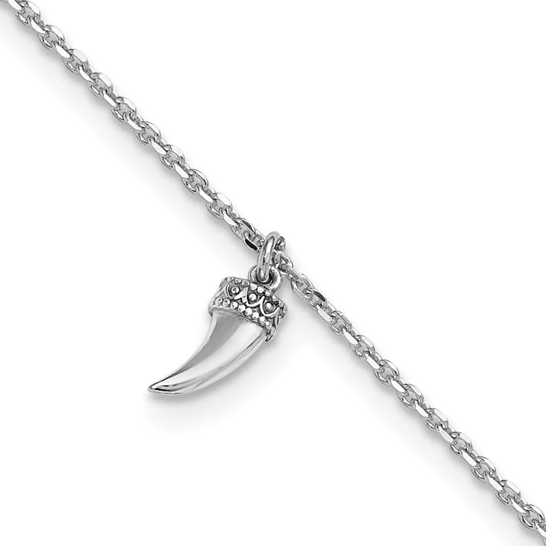 JewelryWeb 4.5mm 925 Sterling Silver Rhodium Plated 3d Horn Plus 1in Extension Anklet 9 Inch-Anklet for Women