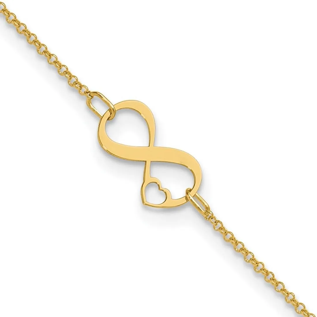 JewelryWeb 7.5mm 14k Solid Gold Two tone Polished Infinity Open Love Heart Plus 1in Extension Anklet 9 Inch-Anklet for Women