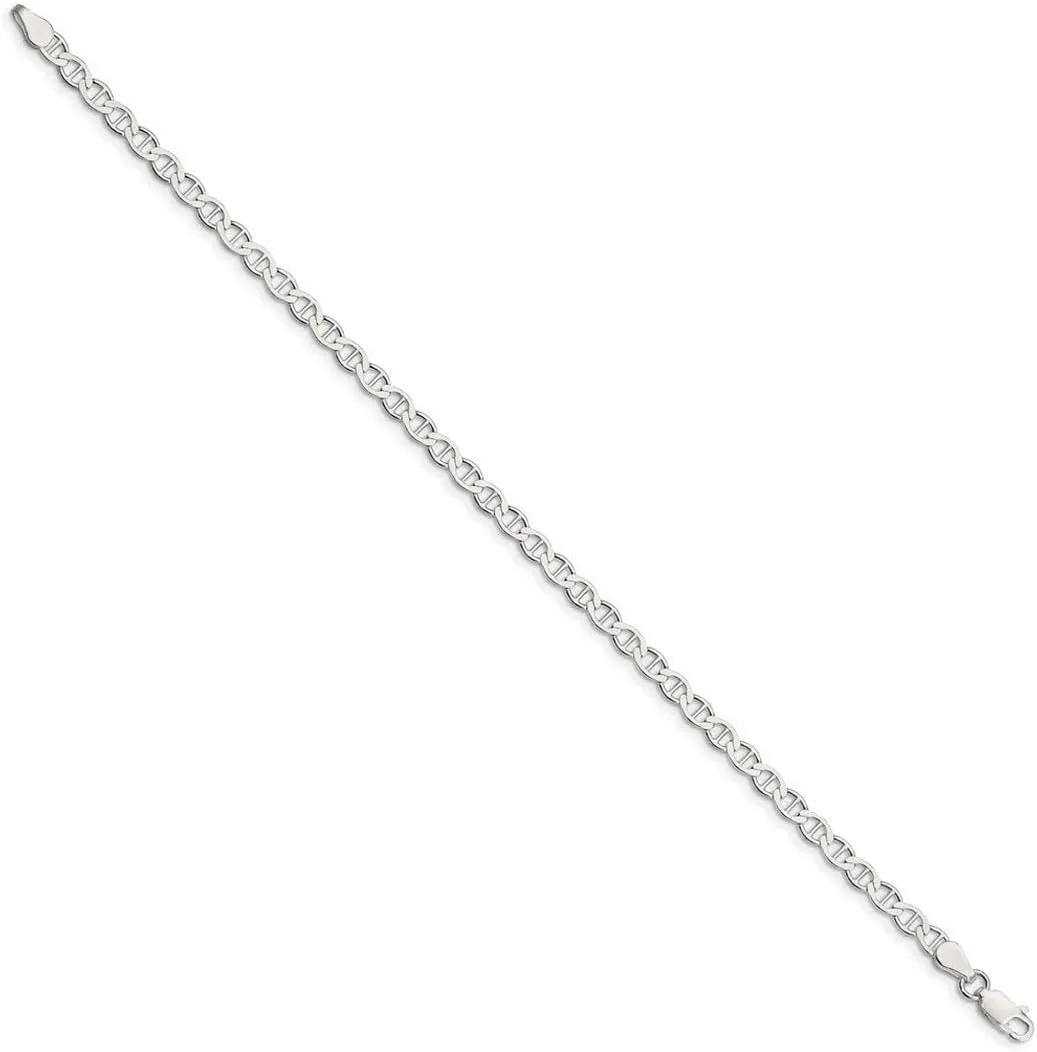 JewelryWeb 925 Sterling Silver 4mm Polished Flat Nautical Ship Mariner Anchor Chain Ankle Bracelet Anklet for Women and Men