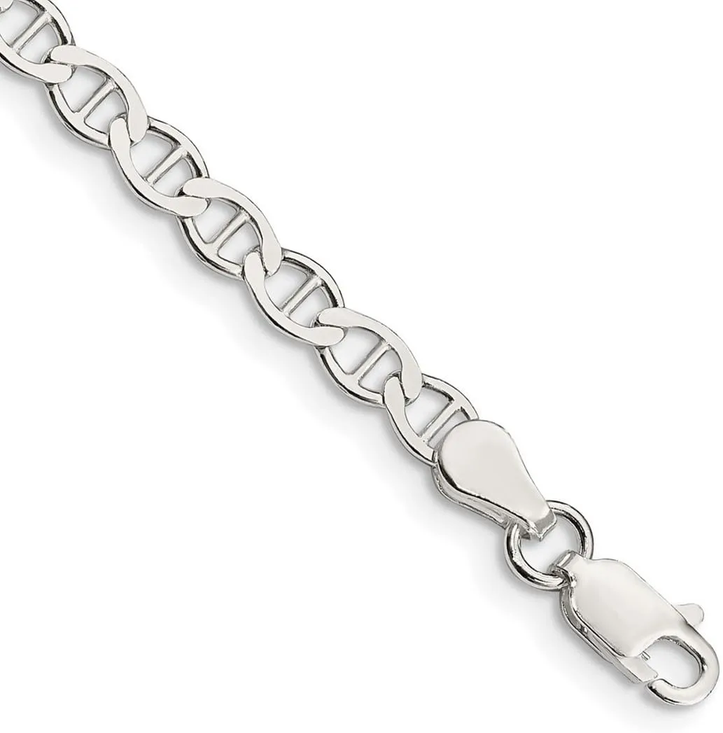 JewelryWeb 925 Sterling Silver 4mm Polished Flat Nautical Ship Mariner Anchor Chain Ankle Bracelet Anklet for Women and Men