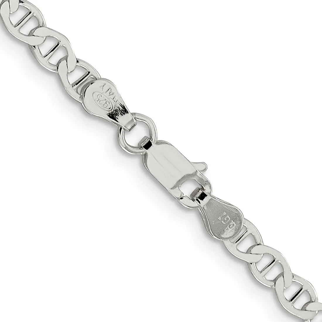JewelryWeb 925 Sterling Silver 4mm Polished Flat Nautical Ship Mariner Anchor Chain Ankle Bracelet Anklet for Women and Men
