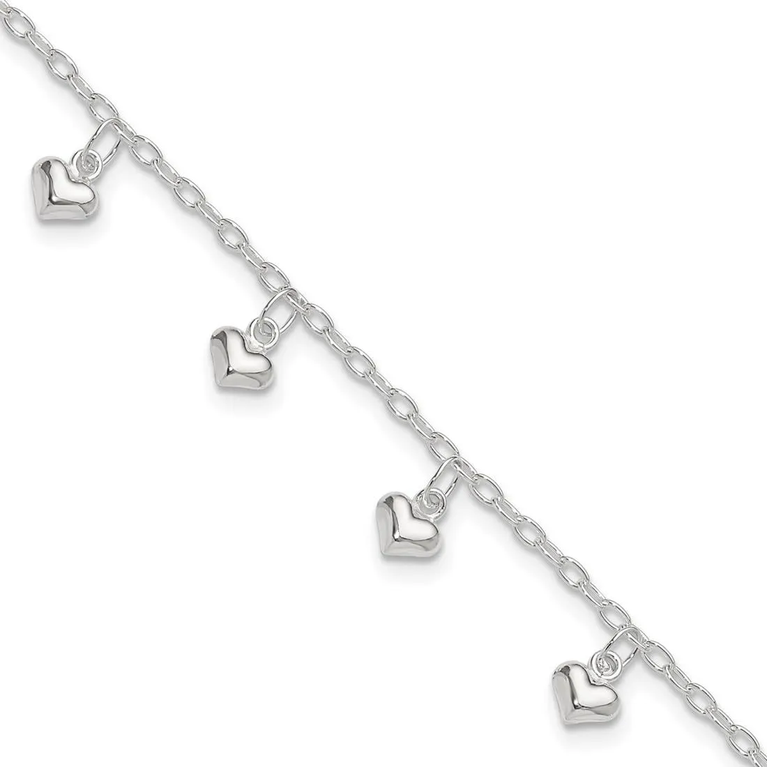JewelryWeb 925 Sterling Silver Fancy Lobster Closure Polished Puffed Love Heart Anklet-Anklet for Women