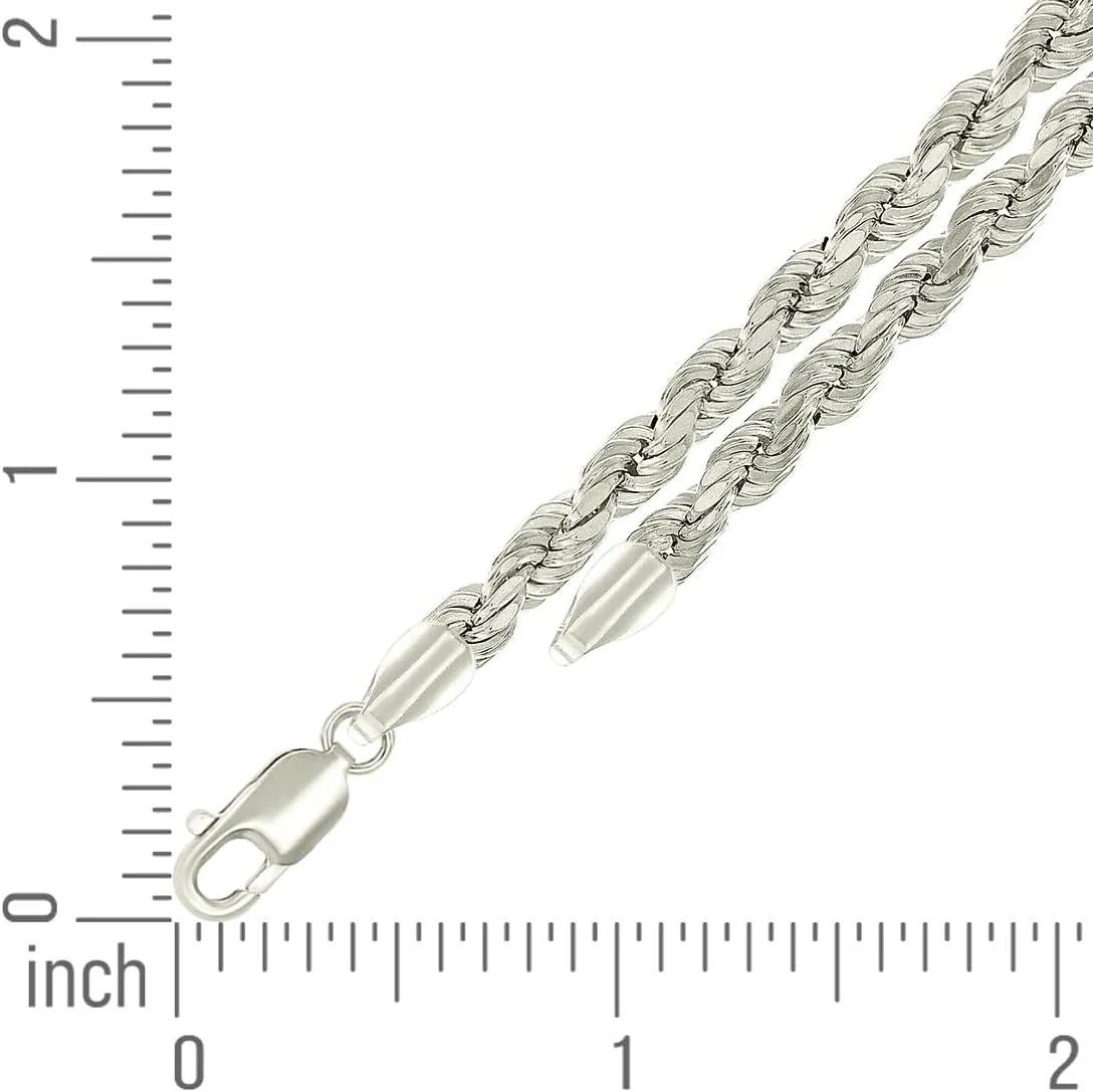 JewelryWeb 925 Sterling Silver Hollow Rope Chain-Silver 4.8mm Anklet-Anklet for Women and Men