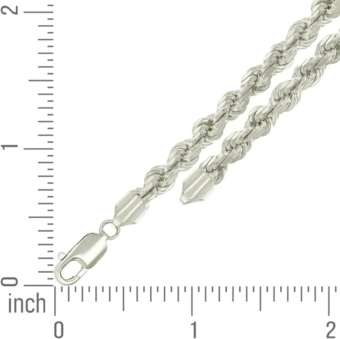 JewelryWeb 925 Sterling Silver Hollow Rope Chain-Silver 5.3mm Anklet-Anklet for Women and Men