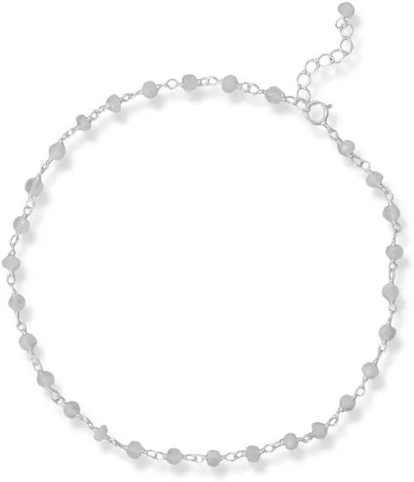 JewelryWeb 925 Sterling Silver Rainbow Celestial Moonstone 9.5 Inch   1 Inch Bead Anklet Hand Beaded Chain 3mm X 4mm Beads is Finished Inch a Spring-Ring Closure-Anklet for Women and Men