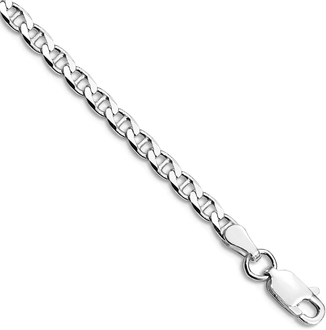 JewelryWeb 925 Sterling Silver Rhodium Plated 3.15mm Flat Comfort Curb Nautical Ship Mariner Anchor Chain Anklet-Anklet for Women and Men