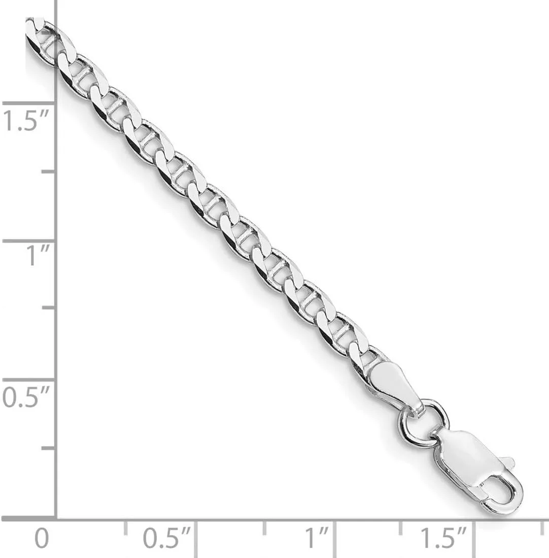 JewelryWeb 925 Sterling Silver Rhodium Plated 3.15mm Flat Comfort Curb Nautical Ship Mariner Anchor Chain Anklet-Anklet for Women and Men