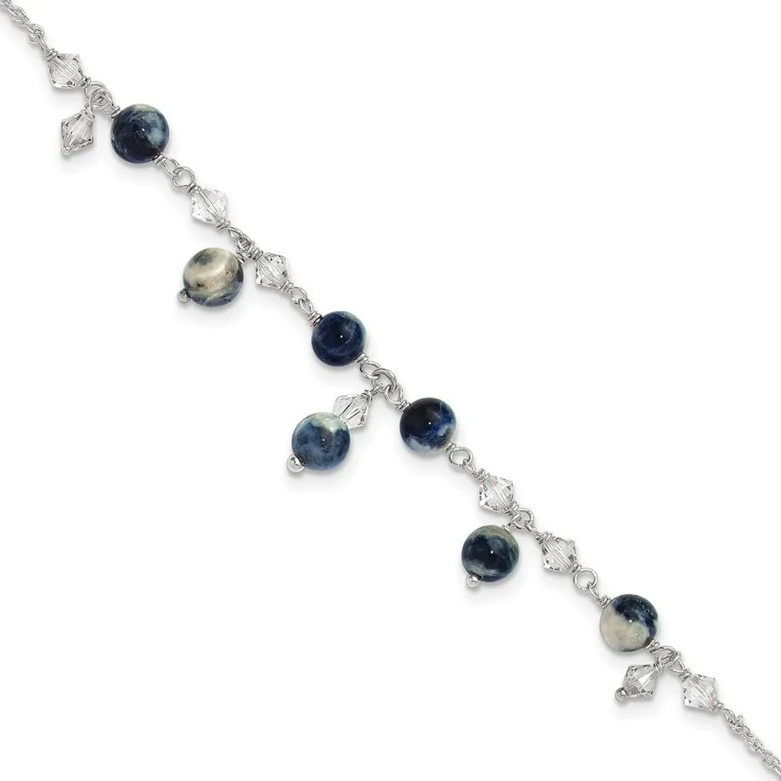 JewelryWeb 925 Sterling Silver Shadow Crystal Lapis Bracelet Anklet 9 Inch Spring-Ring-Anklet for Women