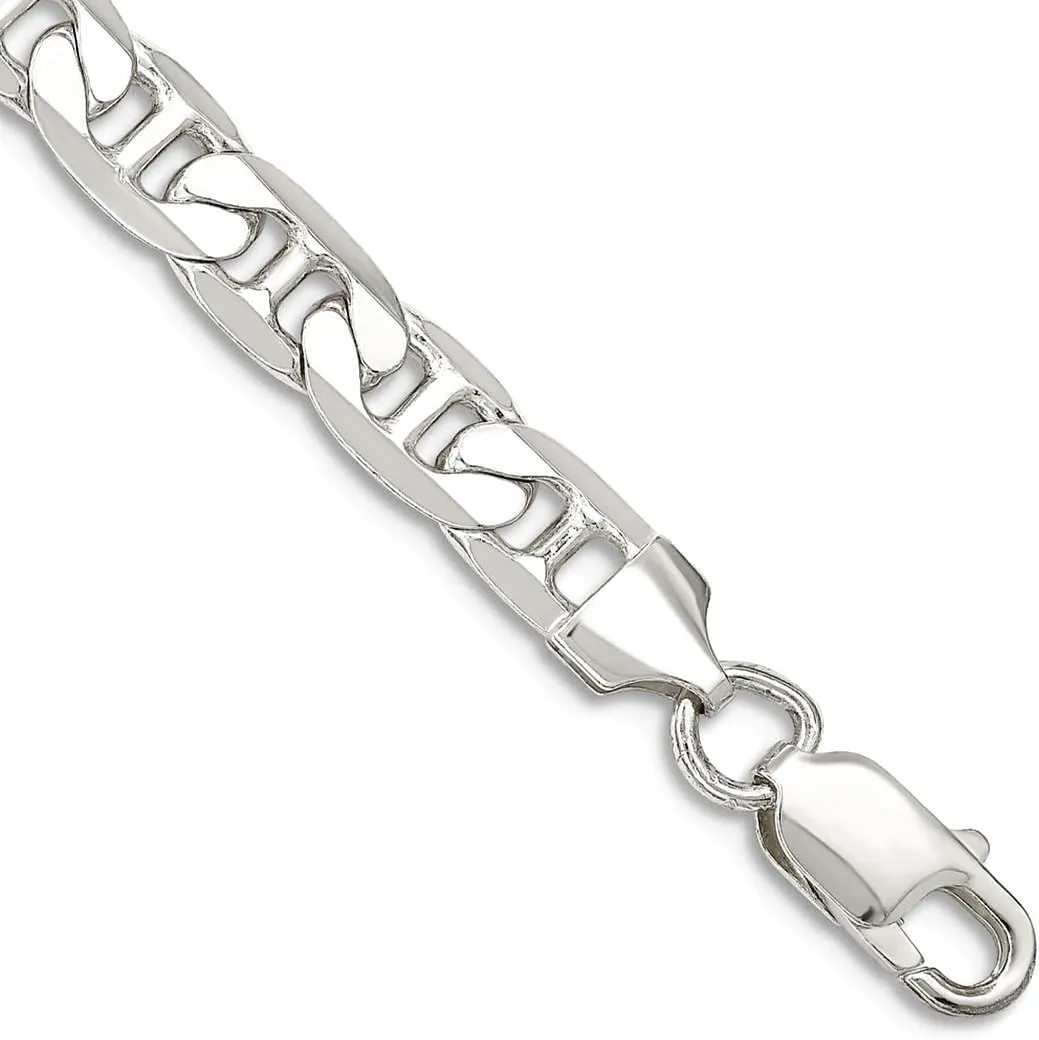 JewelryWeb 925 Sterling Silver Solid Polished 7mm Nautical Ship Mariner Anchor Chain Anklet 9 Inch Lobster Claw-Anklet for Women and Men