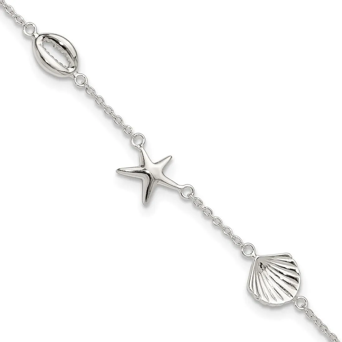 JewelryWeb 9mm 925 Sterling Silver Polished Sea Life Plus 2in Extension Anklet 8.5 Inch-Anklet for Women