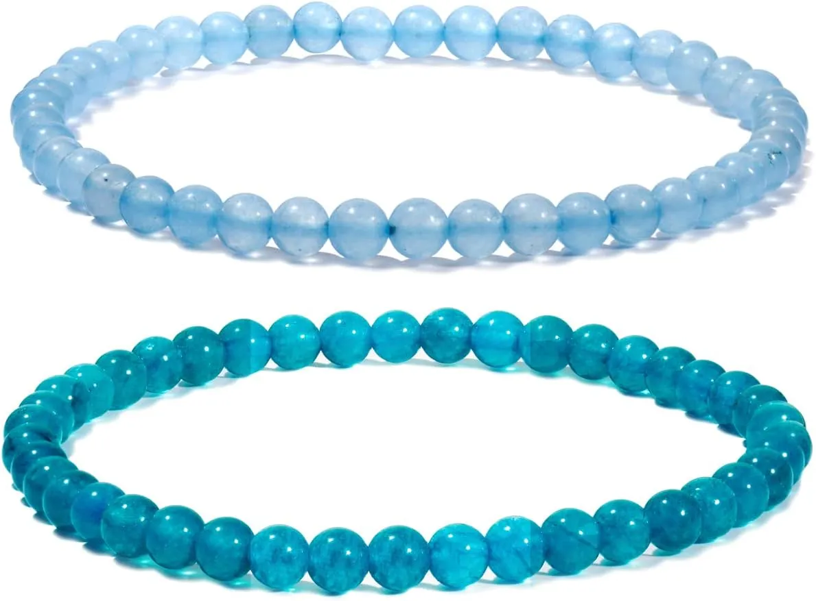 Jewever 2Pcs Genuine Semi Gems Friendship Beaded Bracelets for Women Crystals and Gemstones Stretch Healing Bracelets Beads 4mm