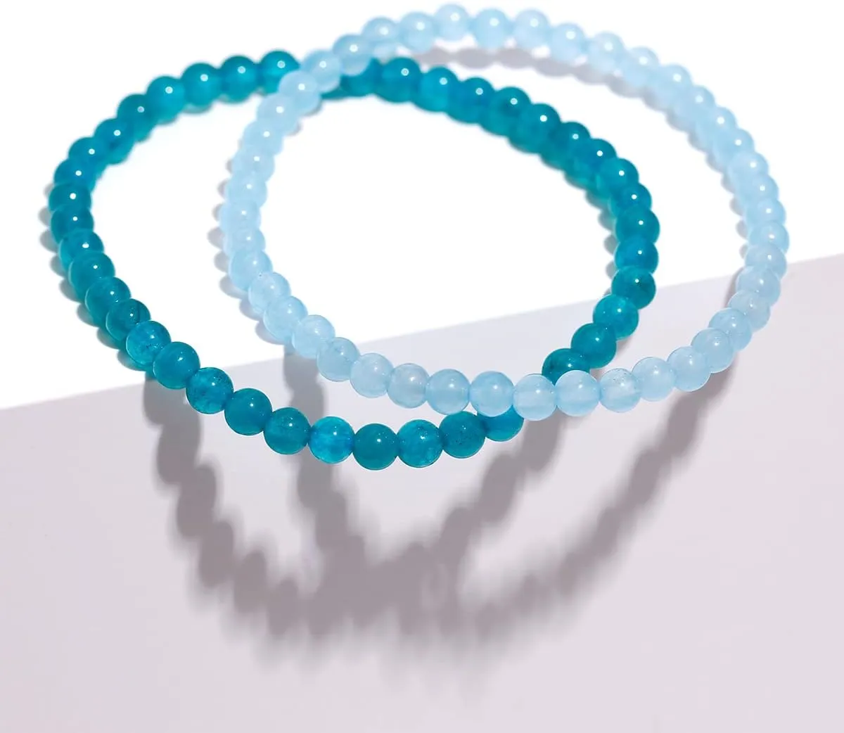Jewever 2Pcs Genuine Semi Gems Friendship Beaded Bracelets for Women Crystals and Gemstones Stretch Healing Bracelets Beads 4mm