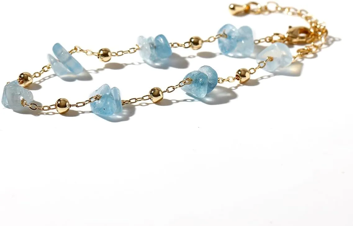 Jewever Chip Tumbled gems Bracelets for Women Copper Plated 14k Gold Chain Healing Crystals and Gemstones Bracelet Birthday Stone Gifts