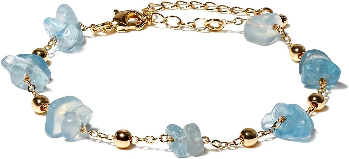Jewever Chip Tumbled gems Bracelets for Women Copper Plated 14k Gold Chain Healing Crystals and Gemstones Bracelet Birthday Stone Gifts